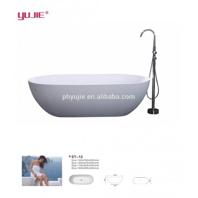 Italian style most popular matt white cast stone freestanding bathtub-oval stone resin bathtub