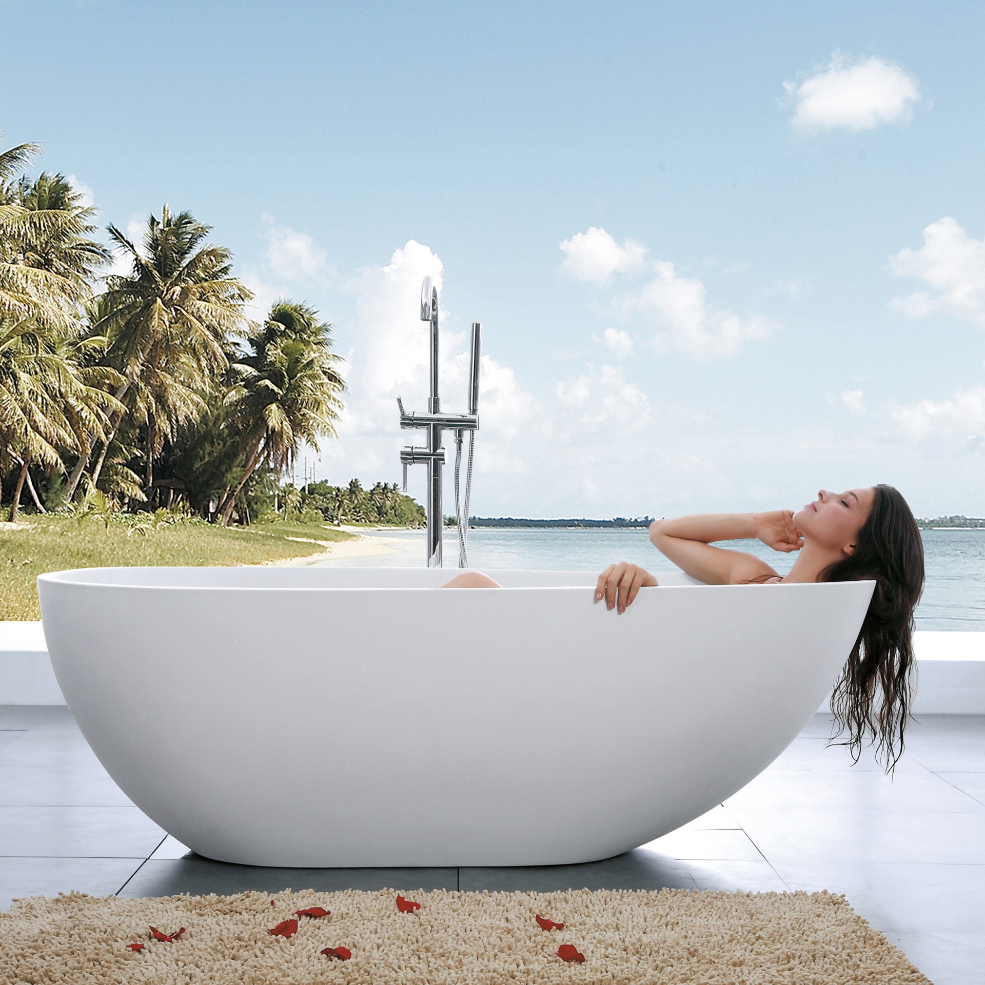 Popular egg shape free standing stone bathtub ST-03 with CE certificate