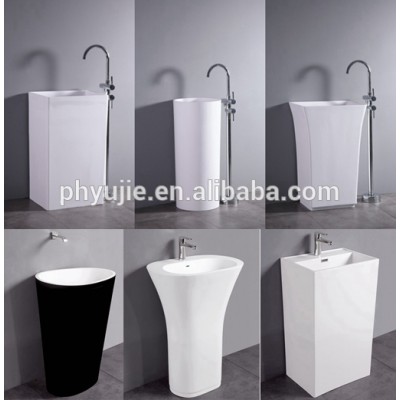 solid surface stone resin pedestal sink- bathroom freestanding stone sink